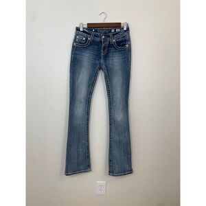 Miss‎ Me Signature Boot Jeans Womens 26 Blue Excellent Fleur De Lis Embellished